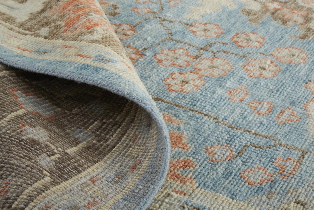 4' X 6' Brown and Blue Wool Oriental Hand Knotted Area Rug