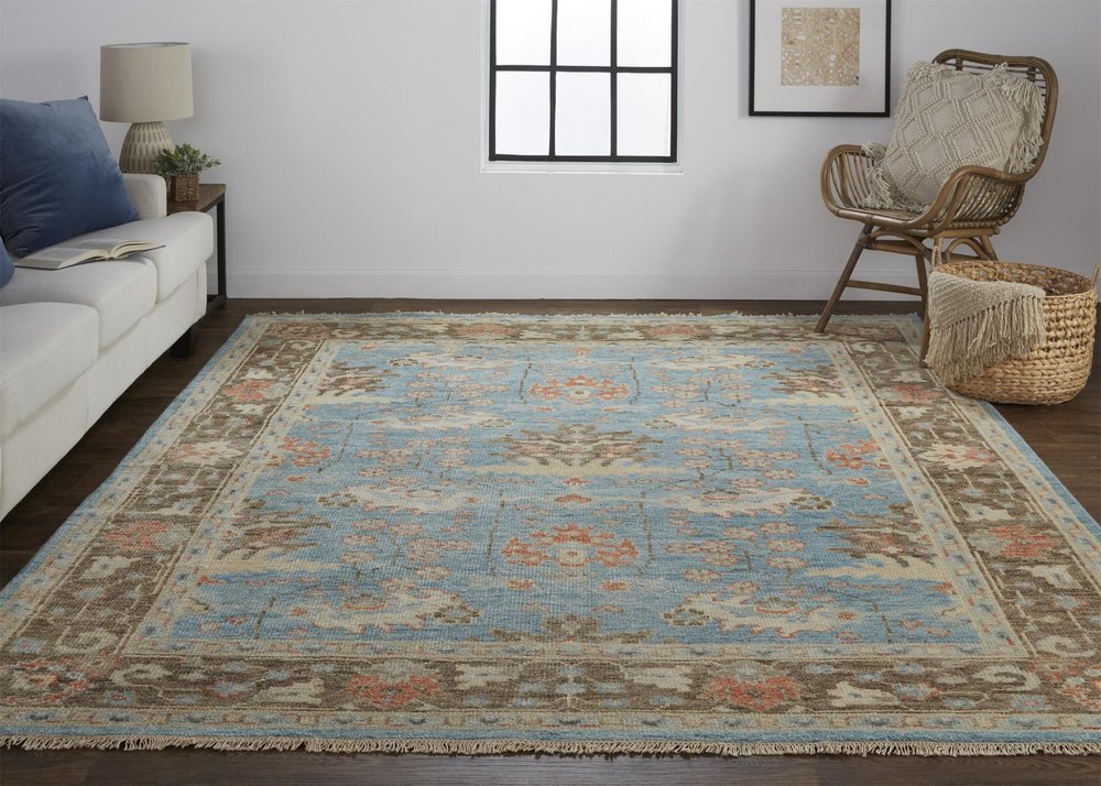 4' X 6' Brown and Blue Wool Oriental Hand Knotted Area Rug