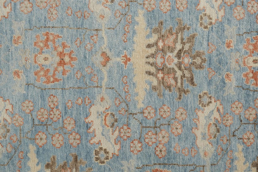 4' X 6' Brown and Blue Wool Oriental Hand Knotted Area Rug