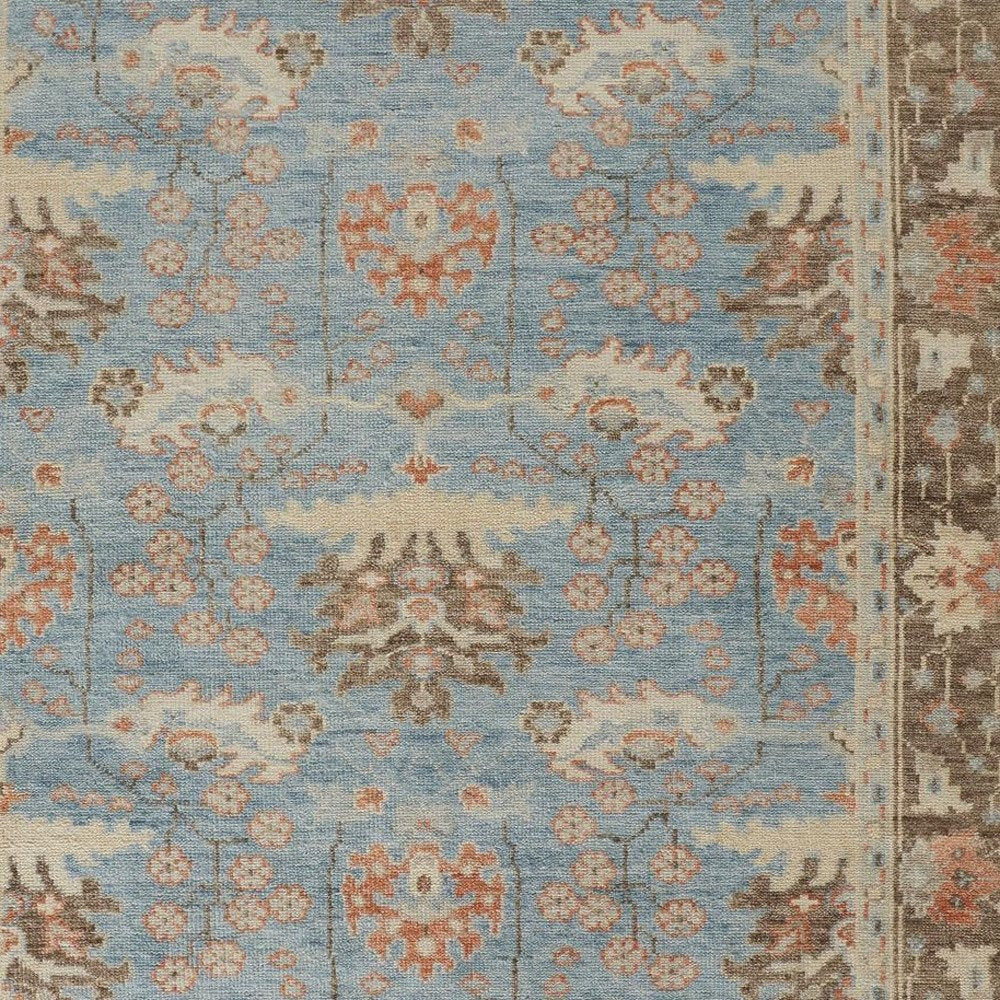 4' X 6' Brown and Blue Wool Oriental Hand Knotted Area Rug