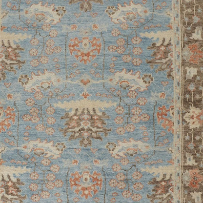 4' X 6' Brown and Blue Wool Oriental Hand Knotted Area Rug