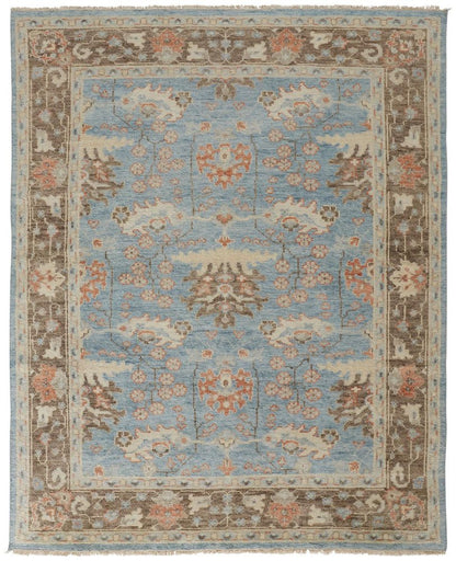 4' X 6' Brown and Blue Wool Oriental Hand Knotted Area Rug