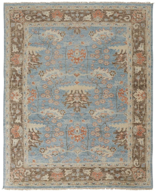 4' X 6' Brown and Blue Wool Oriental Hand Knotted Area Rug