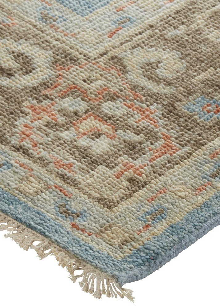 9' X 13' Brown and Blue Wool Oriental Hand Knotted Area Rug