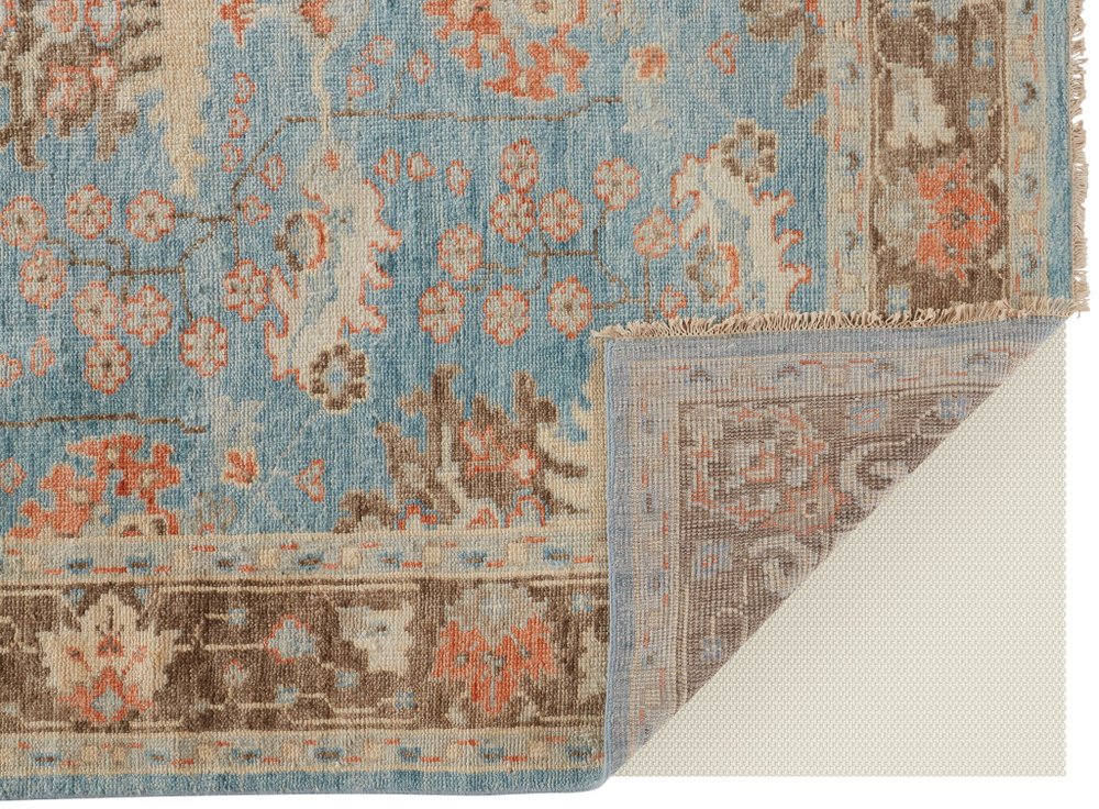 9' X 13' Brown and Blue Wool Oriental Hand Knotted Area Rug