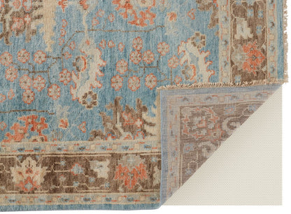 9' X 13' Brown and Blue Wool Oriental Hand Knotted Area Rug