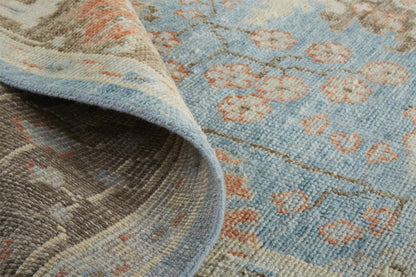 4' X 6' Brown and Blue Wool Oriental Hand Knotted Area Rug