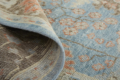 9' X 13' Brown and Blue Wool Oriental Hand Knotted Area Rug
