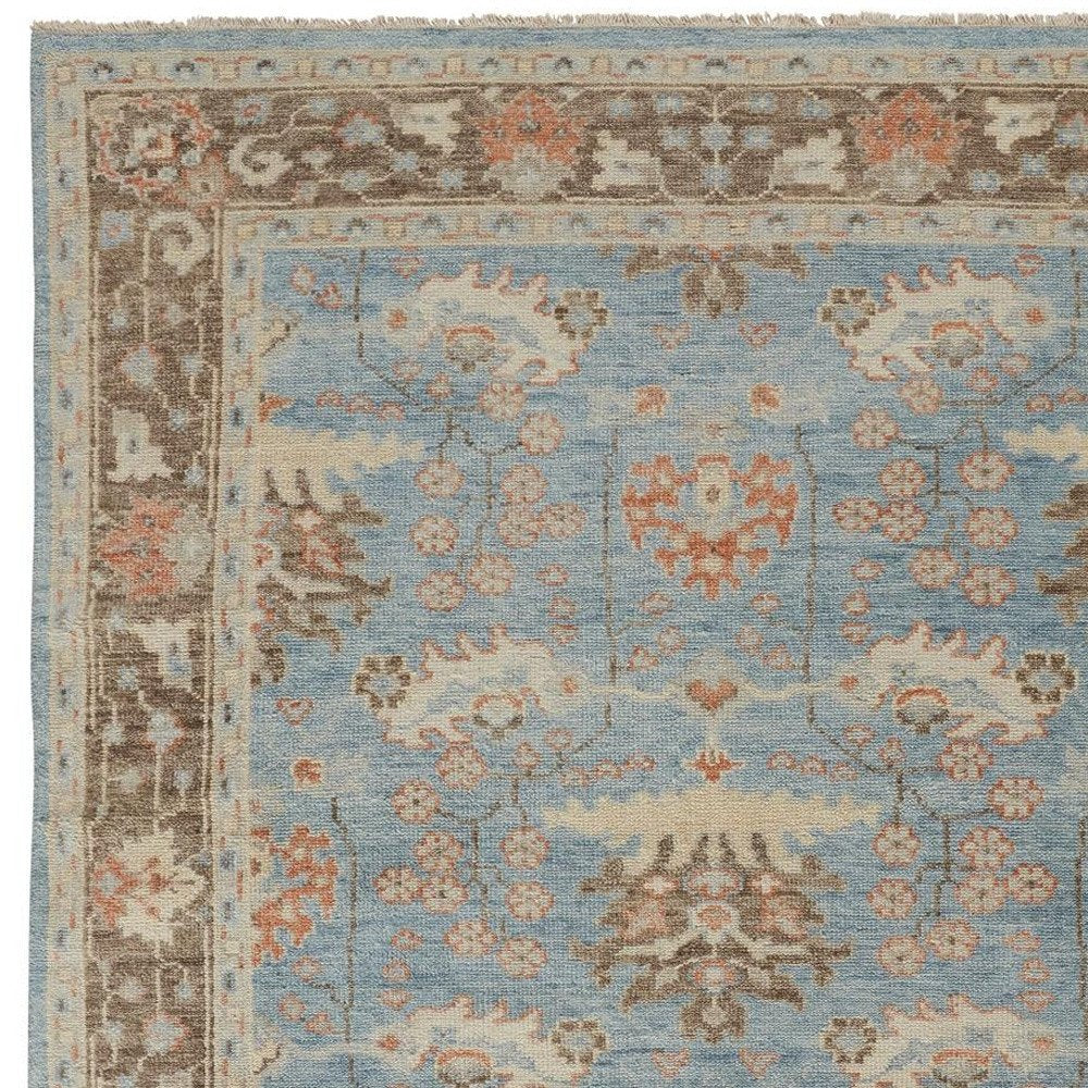 9' X 13' Brown and Blue Wool Oriental Hand Knotted Area Rug