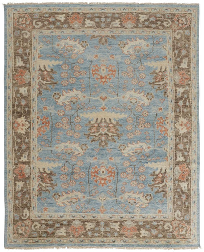 4' X 6' Brown and Blue Wool Oriental Hand Knotted Area Rug