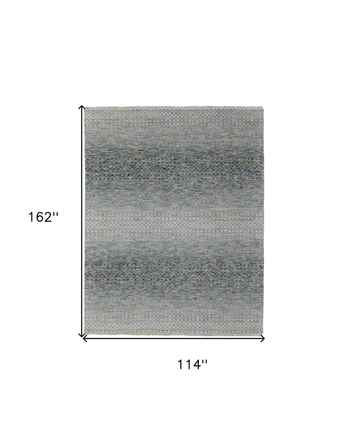 9' X 13' Ivory Blue and Brown Wool Hand Knotted Area Rug With Fringe