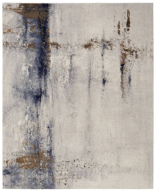 5' X 8' Ivory Blue and Brown Abstract Power Loom Area Rug