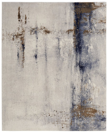 9' X 12' Ivory Blue and Brown Abstract Power Loom Area Rug