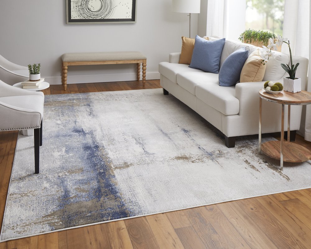5' X 8' Ivory Blue and Brown Abstract Power Loom Area Rug