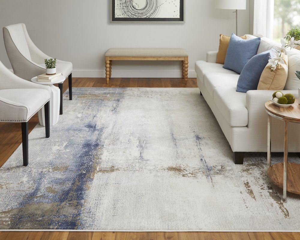 5' X 8' Ivory Blue and Brown Abstract Power Loom Area Rug