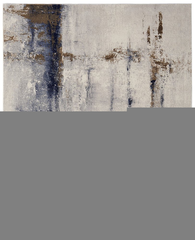 5' X 8' Ivory Blue and Brown Abstract Power Loom Area Rug