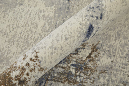 9' X 12' Ivory Blue and Brown Abstract Power Loom Area Rug