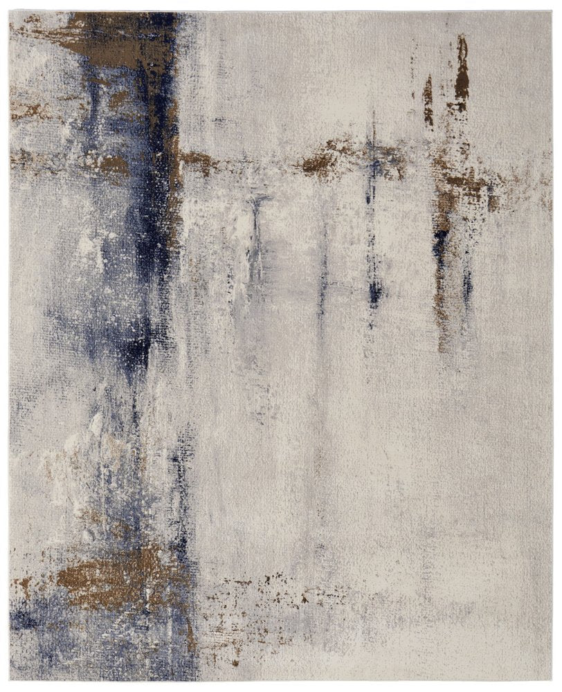 9' X 12' Ivory Blue and Brown Abstract Power Loom Area Rug