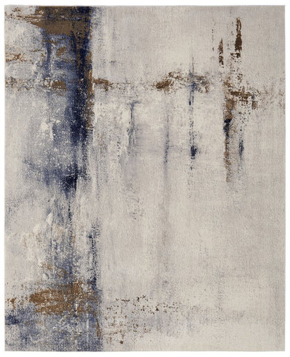9' X 12' Ivory Blue and Brown Abstract Power Loom Area Rug