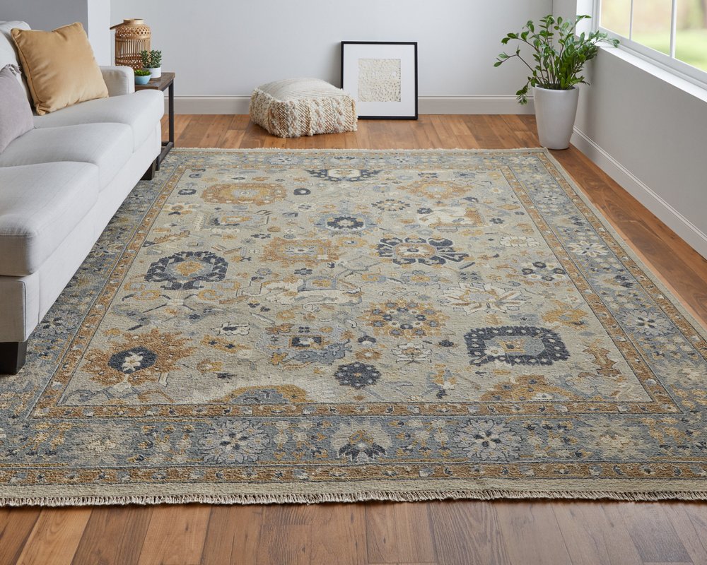 2' X 3' Gray and Brown Wool Oriental Hand Knotted Area Rug With Fringe