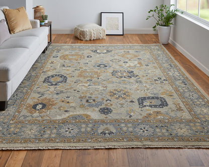 2' X 3' Gray and Brown Wool Oriental Hand Knotted Area Rug With Fringe