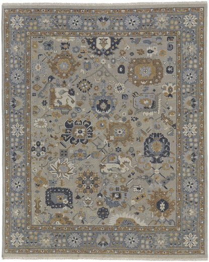 2' X 3' Gray and Brown Wool Oriental Hand Knotted Area Rug With Fringe