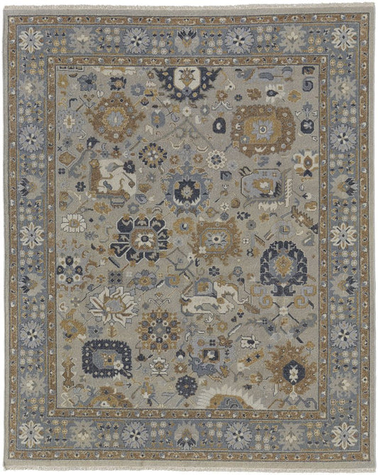 2' X 3' Gray and Brown Wool Oriental Hand Knotted Area Rug With Fringe