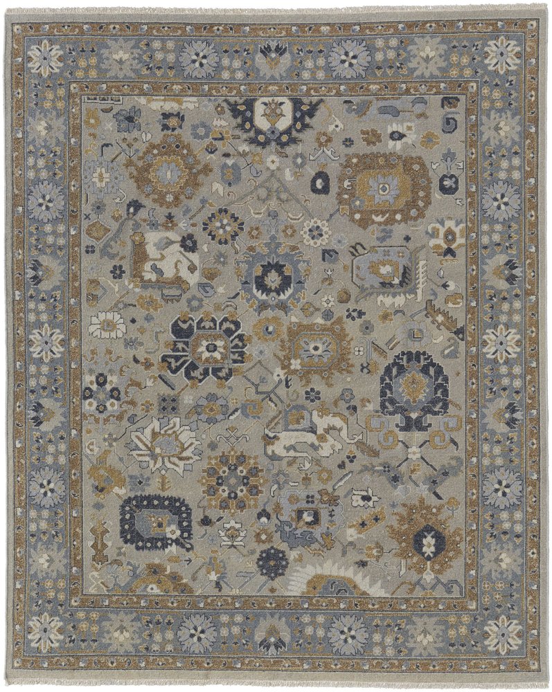 2' X 3' Gray and Brown Wool Oriental Hand Knotted Area Rug With Fringe