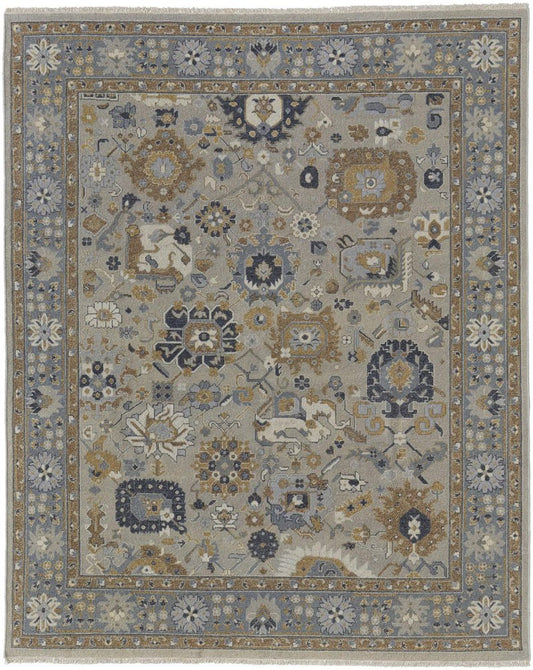 2' X 3' Gray and Brown Wool Oriental Hand Knotted Area Rug With Fringe