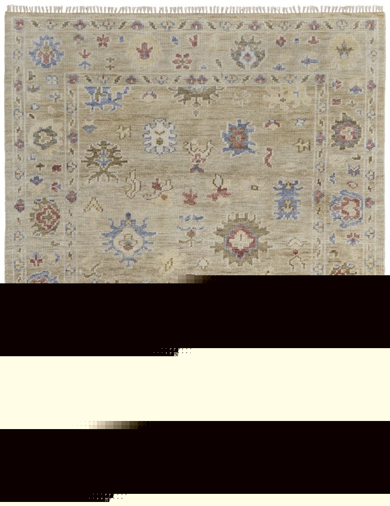 8' X 10' Tan Brown and Blue Wool Floral Hand Knotted Area Rug With Fringe