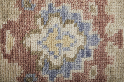 8' X 10' Tan Brown and Blue Wool Floral Hand Knotted Area Rug With Fringe