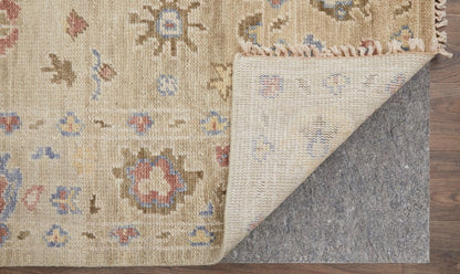 8' X 10' Tan Brown and Blue Wool Floral Hand Knotted Area Rug With Fringe