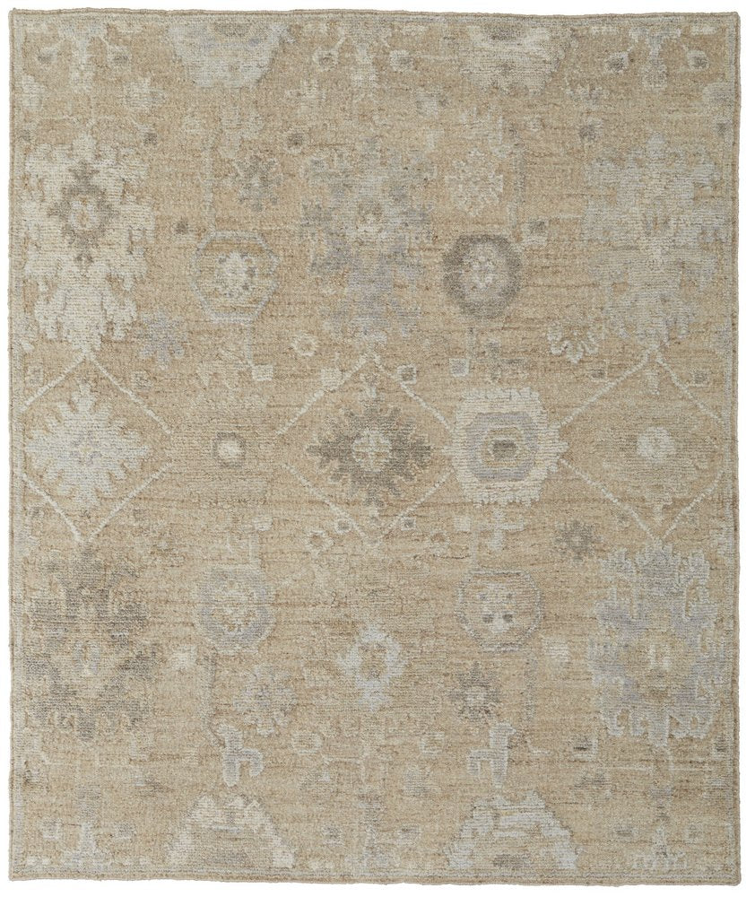 8' X 10' Tan and Ivory Wool Floral Hand Knotted Area Rug