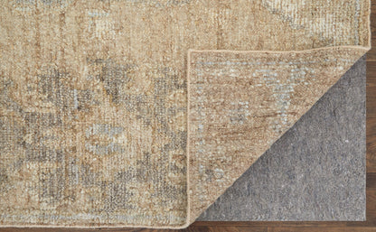 8' X 10' Tan and Ivory Wool Floral Hand Knotted Area Rug