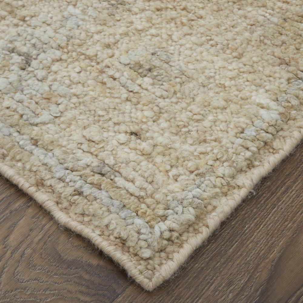 8' X 10' Tan and Ivory Wool Floral Hand Knotted Area Rug