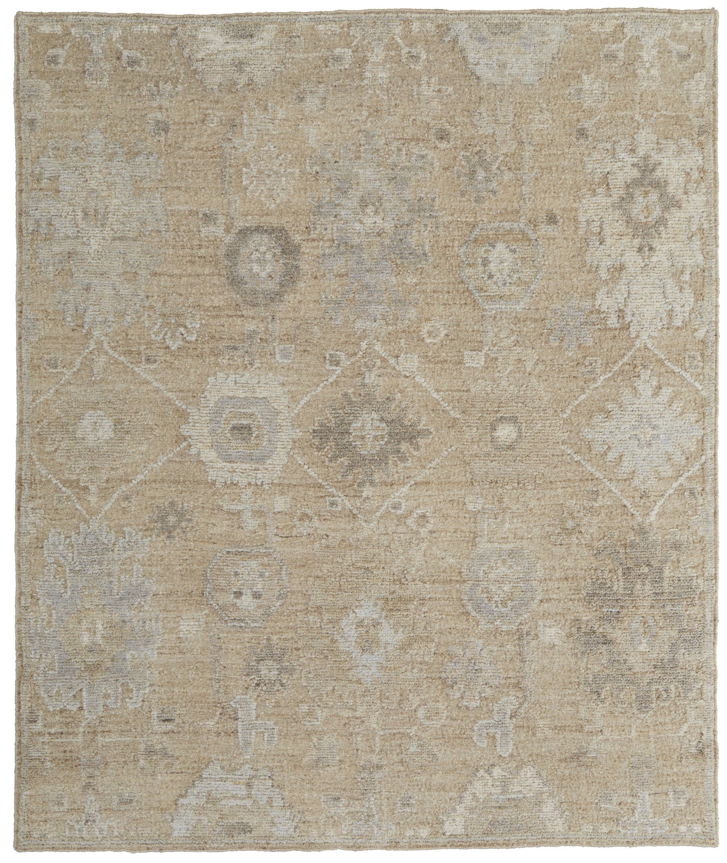 8' X 10' Tan and Ivory Wool Floral Hand Knotted Area Rug
