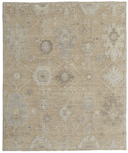 8' X 10' Tan and Ivory Wool Floral Hand Knotted Area Rug