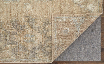 9' X 13' Tan and Ivory Wool Floral Hand Knotted Area Rug