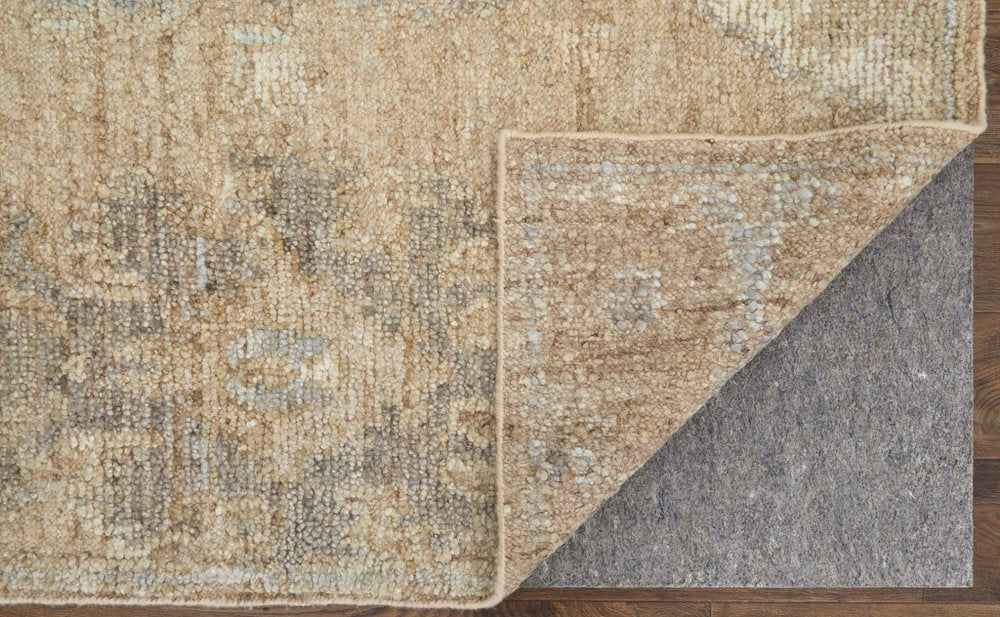 9' X 13' Tan and Ivory Wool Floral Hand Knotted Area Rug