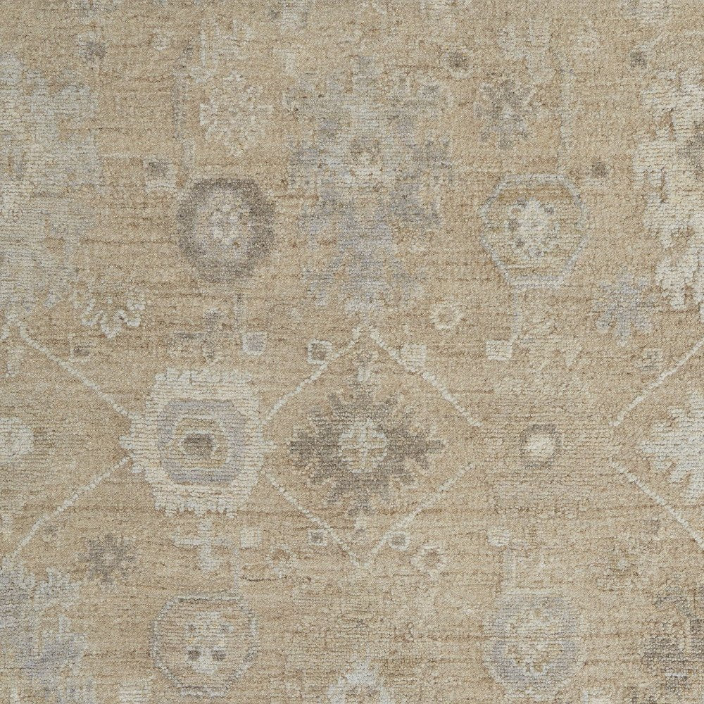 9' X 13' Tan and Ivory Wool Floral Hand Knotted Area Rug