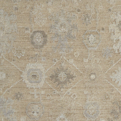 9' X 13' Tan and Ivory Wool Floral Hand Knotted Area Rug