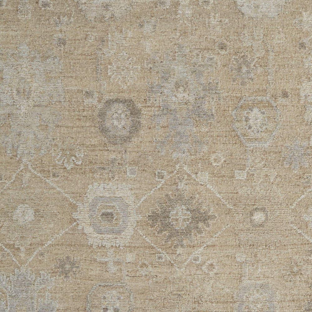 9' X 13' Tan and Ivory Wool Floral Hand Knotted Area Rug