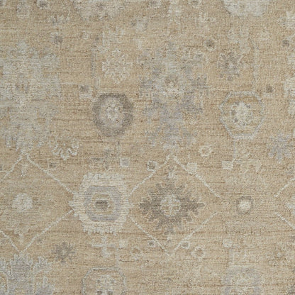 9' X 13' Tan and Ivory Wool Floral Hand Knotted Area Rug