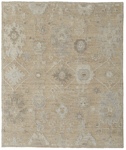 9' X 13' Tan and Ivory Wool Floral Hand Knotted Area Rug