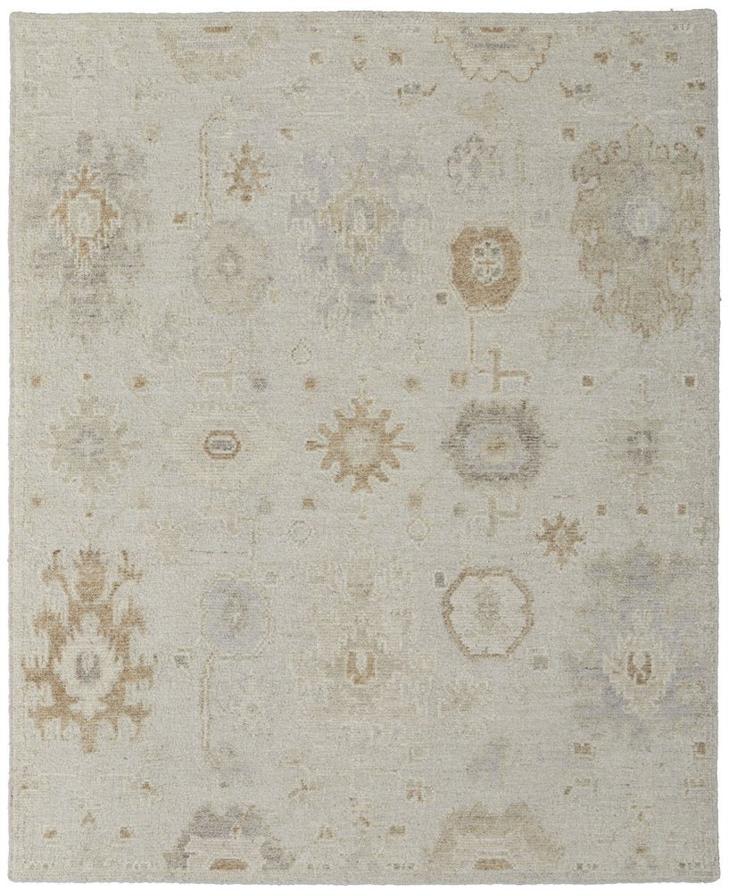9' X 13' Tan and Gray Wool Floral Hand Knotted Area Rug