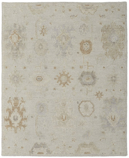 9' X 13' Tan and Gray Wool Floral Hand Knotted Area Rug