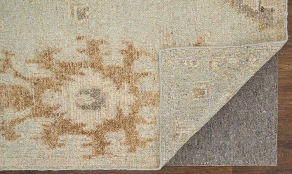 9' X 13' Tan and Gray Wool Floral Hand Knotted Area Rug