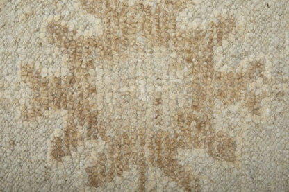 9' X 13' Tan and Gray Wool Floral Hand Knotted Area Rug