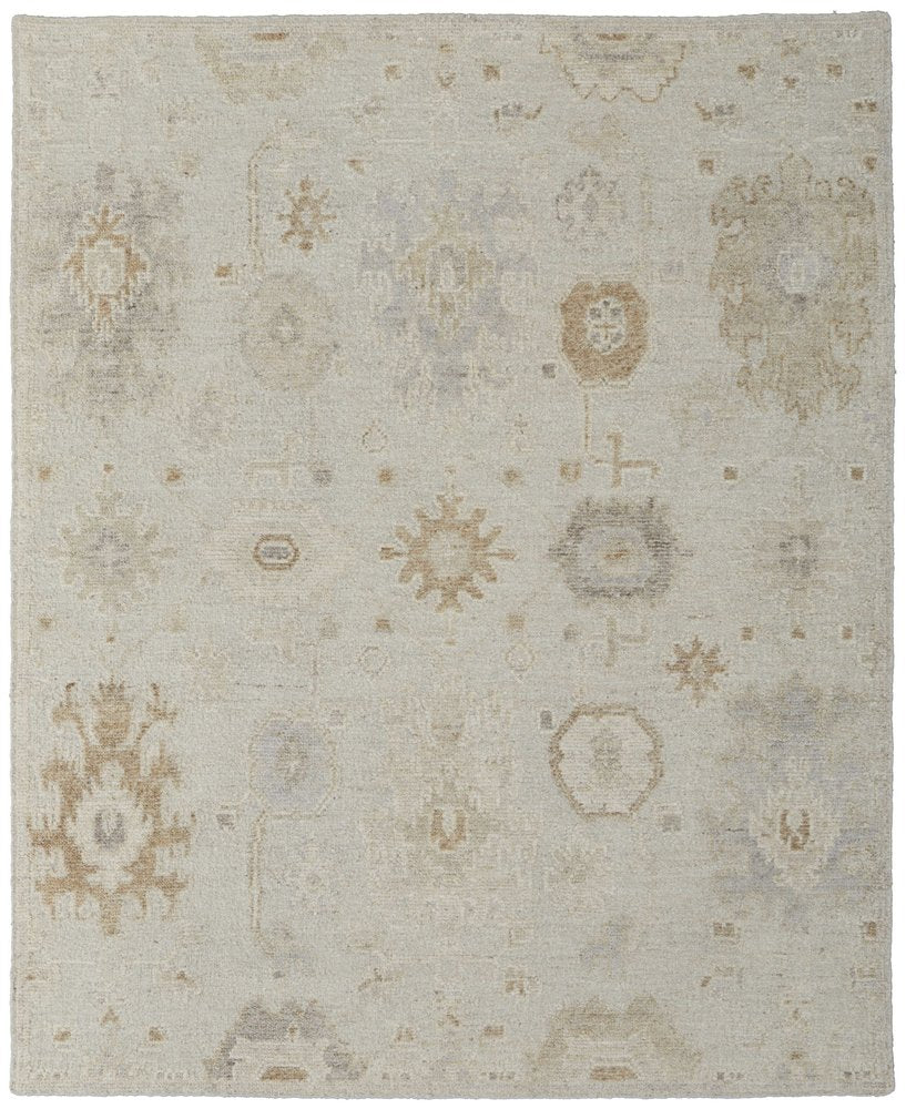 9' X 13' Tan and Gray Wool Floral Hand Knotted Area Rug