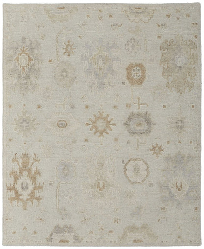 9' X 13' Tan and Gray Wool Floral Hand Knotted Area Rug